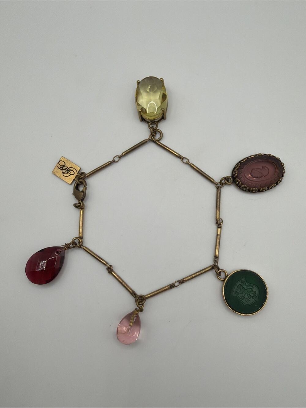 Aristocrate Charm Bracelet Intaglio Cameo Teardrop Glass on Stick Chain